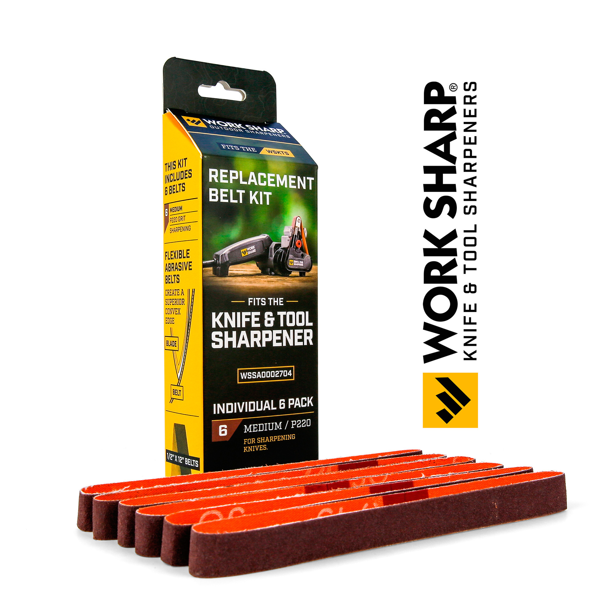 Work Sharp Replacement Belts, 6-Pk., P220 Medium Grit, for Work Sharp Knife & Tool Sharpener, Model# WSSA0002704